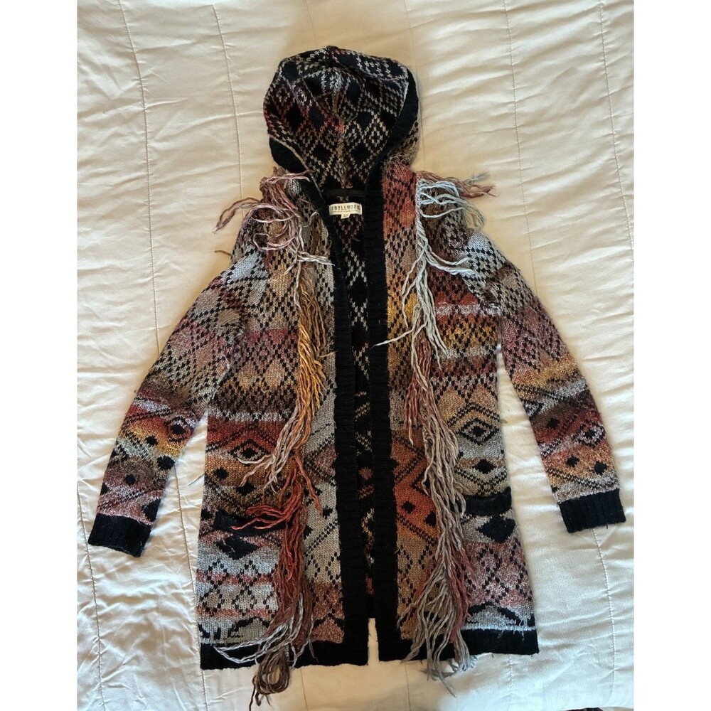 Idyllwind Sweater South Western Aztec Cardigan Wool Blend Fringe Size Medium
